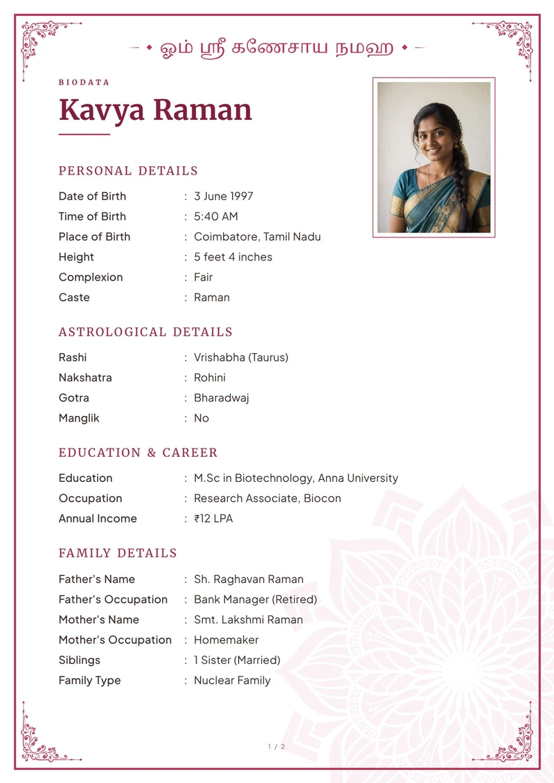 Classic Rose marriage biodata design